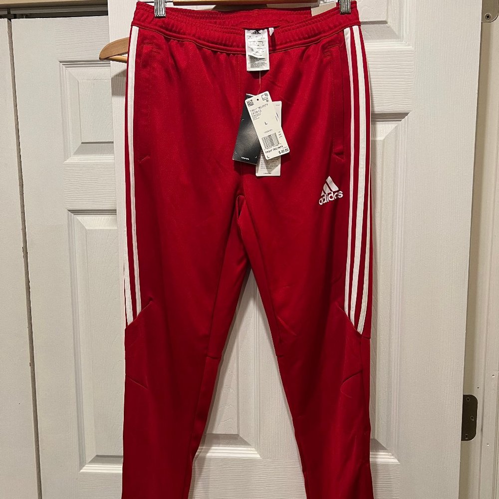 Adidas Red Track Pants Large New With Tags, Zip up leg